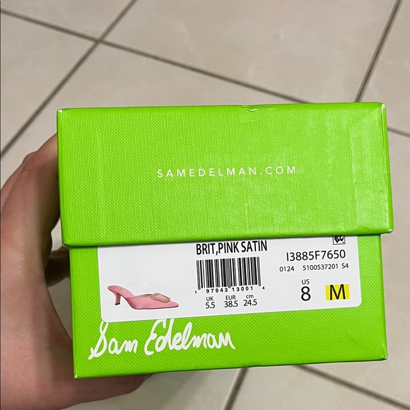 Sam Edelman Pink Satin Mules with Gold Buckle - Picture 9 of 9